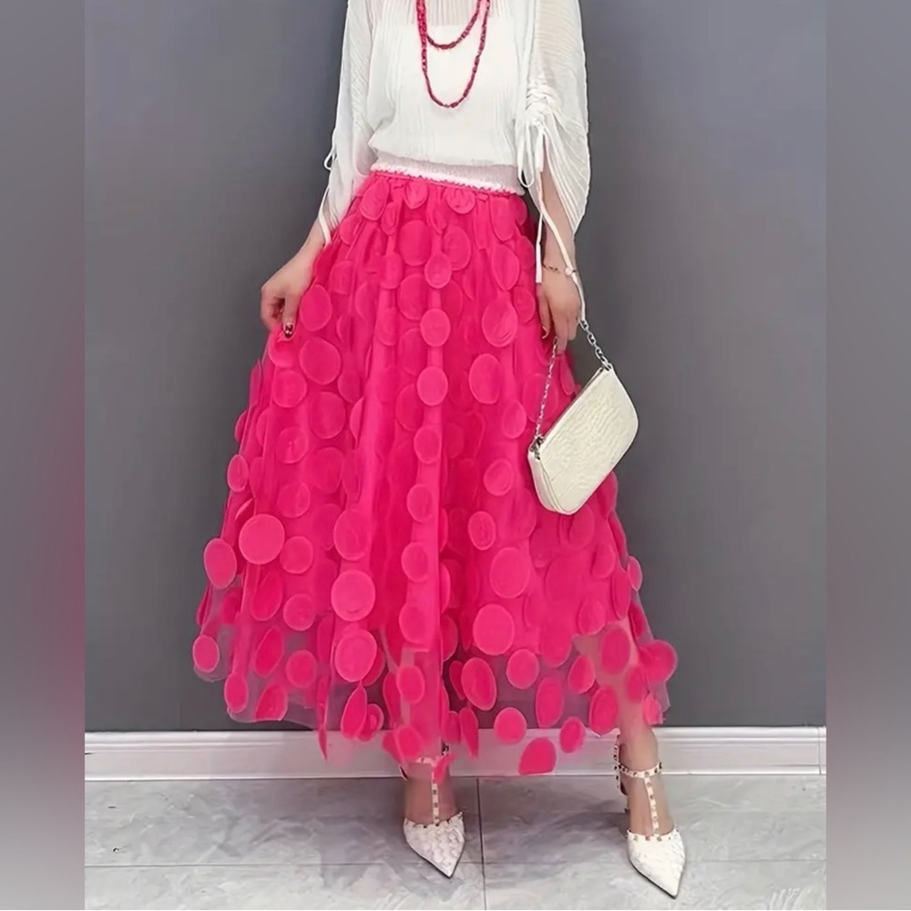 NWT APPLIQUE MESH HIGH WAIST ELEGANT WOMEN'S MAXI SKIRT - Picture 5 of 6